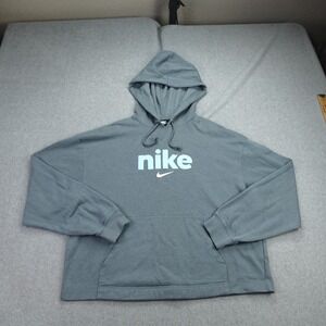 Nike Hoodie Womens Medium Blue Gray Logo Relaxed Fit Fleece Sweatshirt